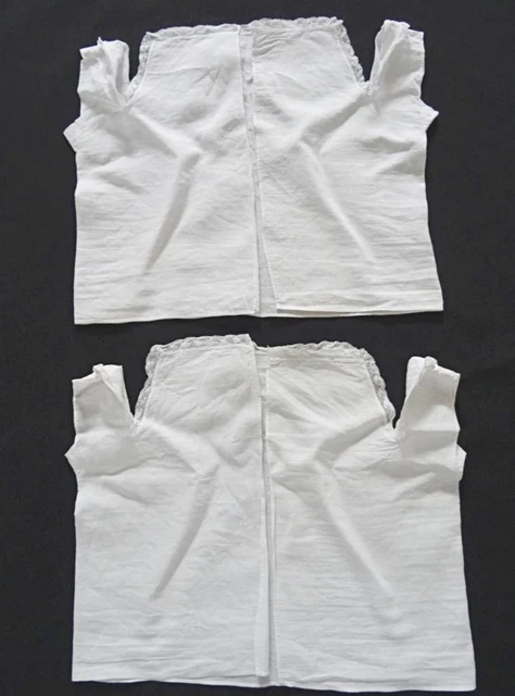 Camicia antica bambino vittoriana cotone bianco pizzo cucita a mano x 2