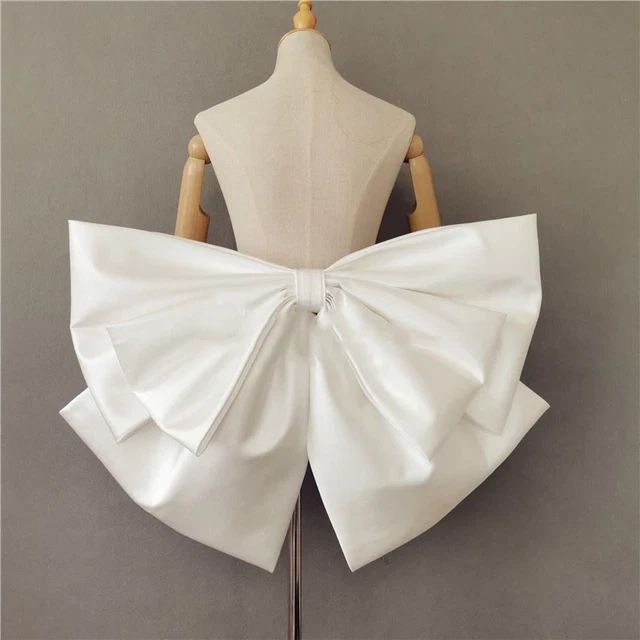 White Ivory Bridal Detachable Big Bow With Satin Ribbon for Wedding Dresses