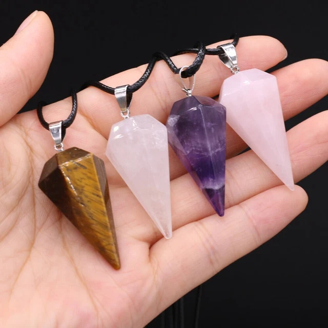 Crystal Gemstone Necklace Pendant Natural Chakra Stone Energy Healing Rope Chain