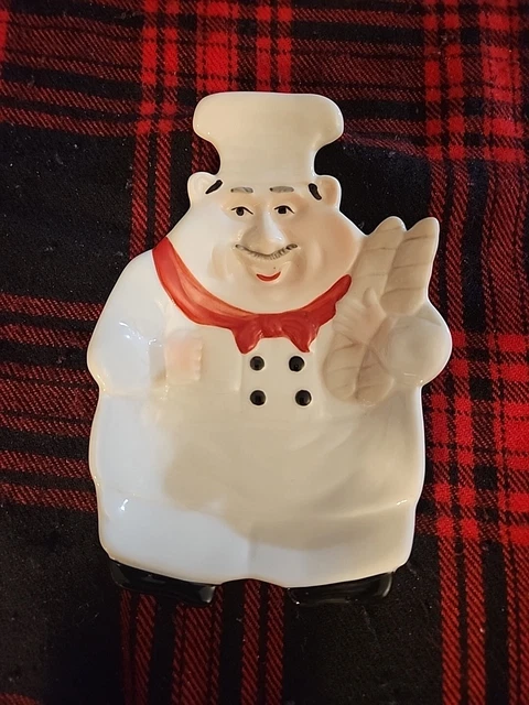 Vintage Italian Bistro Fat Chef Red Scarf and French Bread Spoon Rest/Dish