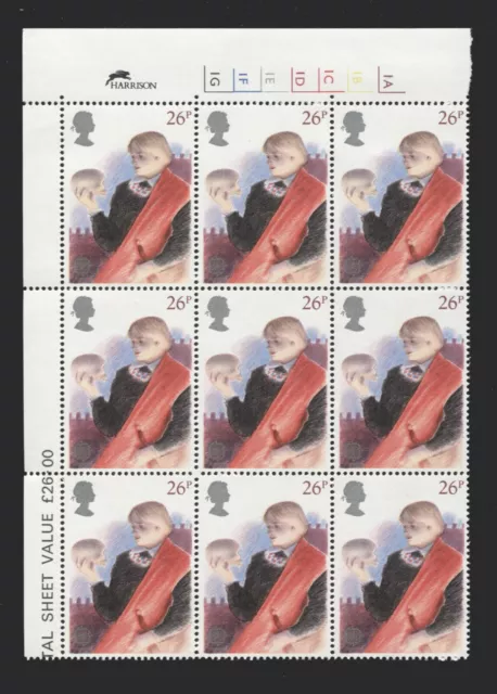 GB 1982 British Theatre - Block of 9x 26p Stamps with Cylinder Numbers MNH