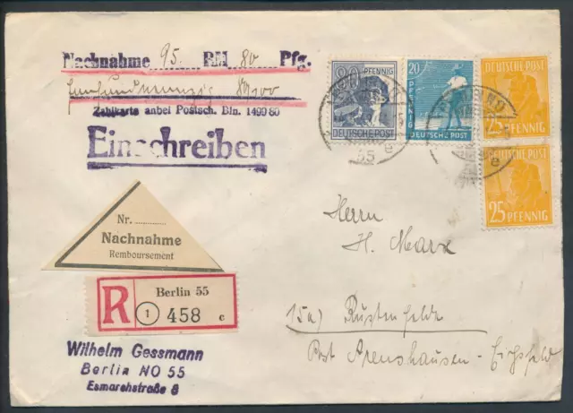 All. Bes. Mi 957+950+952(2) R-Brief Berlin Nachnahme 1948 MiF