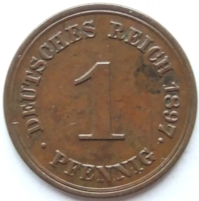 Moneta Reich Tedesco Impero Tedesco 1 Pfennig 1897 E IN Extremely fine
