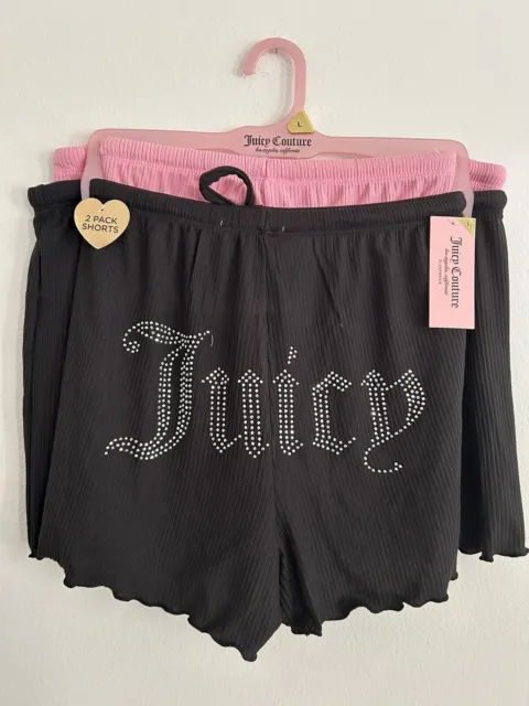 Juicy Couture Womens Plush Black Pajamas Shorts Pants Top Sleep