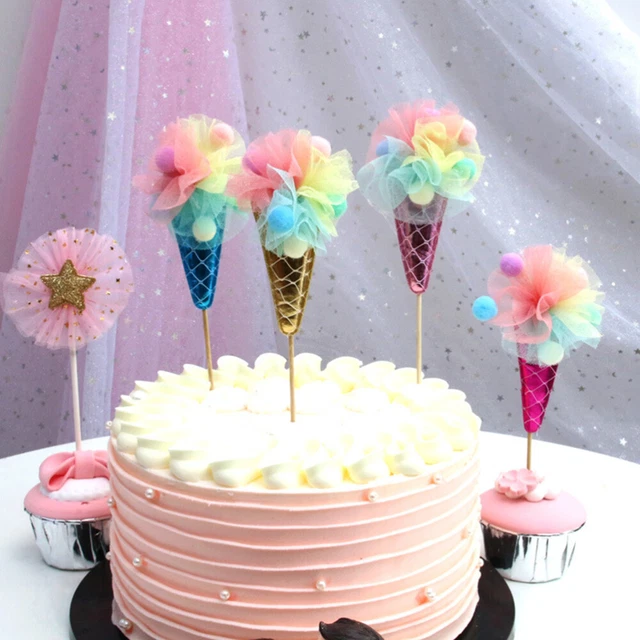 4 piezas Pastel Toppers Fiesta Favors Suministros Helado Cupcake Decoración para Cumpleaños