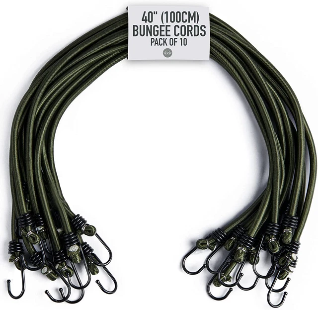 Pluvios - 40" (100cm) Bungee Cords with Hooks Heavy Duty Outdoor - 10 Pack