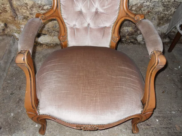 Vintage French Style Large Highback Open Upholstered Armchair Chair Bedroom 3