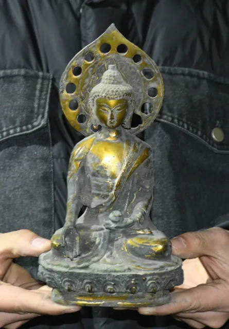 8''Old Dynasty Bronze Gilt Shakyamuni Sakyamuni Amitabha Buddha Statue Sculpture