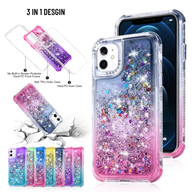 For iPhone 15 Pro Max 14 13 12 11 XS XR 8 7 Bling Liquid Glitter Shockproof Case