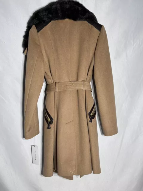 VIA SPIGA… Women's Asymmetric Faux-Fur-Collar Wrap Coat Size 8 women 3