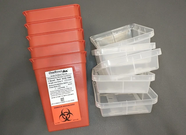 5x OakRidge Containers 1 Quart Size Sharps Approved Flip Top Disposal