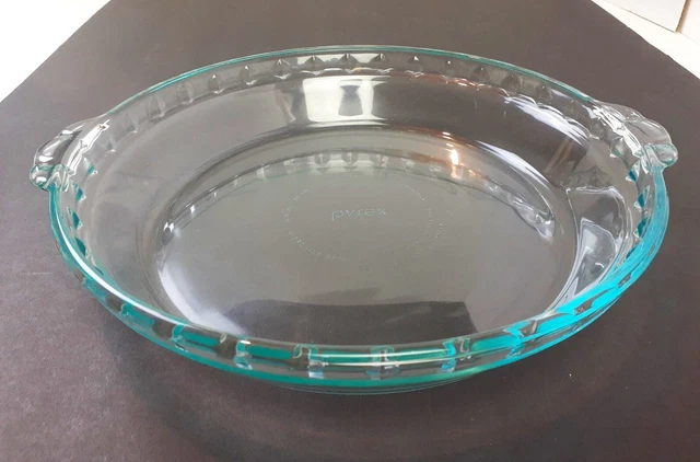 PYREX DEEP Dish Pie Plate #229 Blue Tint Glass Fluted Edge