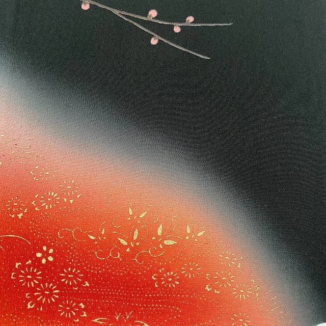 Passion #F 7x61 LONG Tomesode Black Silk Japanese Kimono Fabric ToD50