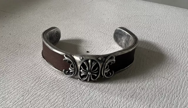 TJ SILVERSMITH 925 Sterling Silver / Leather Cuff Bracelet