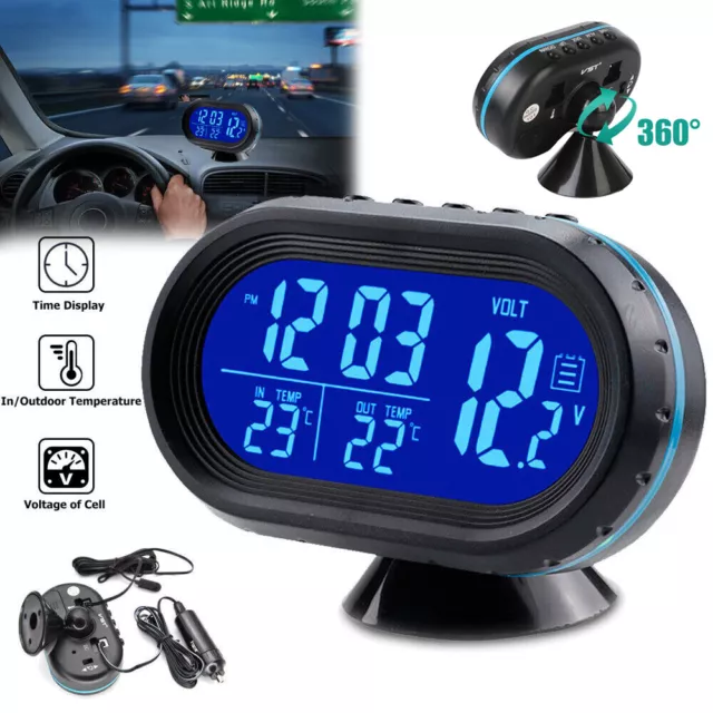 Termómetro 12V coche LCD reloj digital el exterior temperatura voltímetro reloj