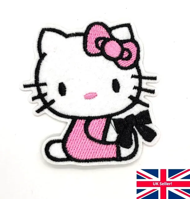 Niedliches Hello Kitty in rosa Kleid Eisen Nähen Aufnäher bestickt Kinder Mädchen Aufnäher