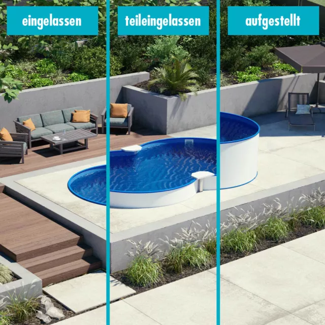 Achtform Pool 3,00 x 4,70 x 1,20 m, Folie 0,8 mm blau + Funktions-Handlauf 3