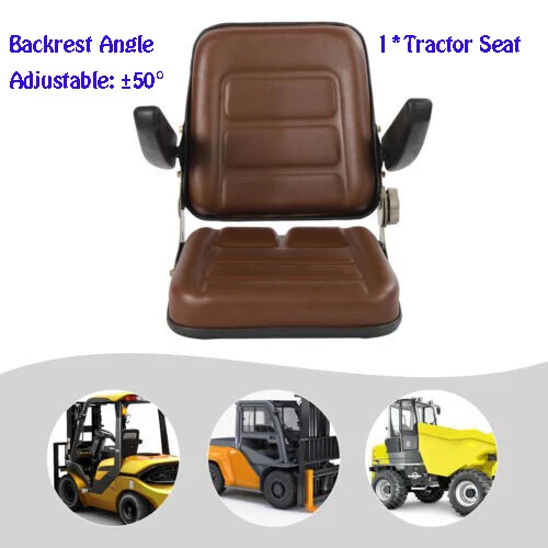 Universal Tractor Seat w/Slide Tracks for Kubota Bobcat John Deere Ford Brown