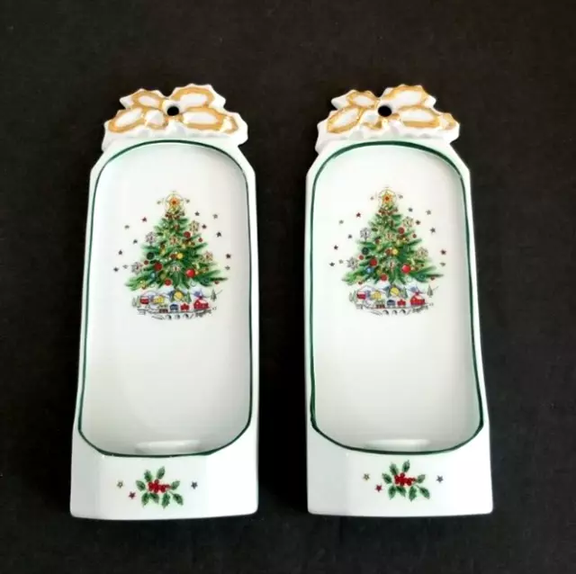 Set of 2 Salem Christmas Eve 9" Porcelain Wall Sconce Taper Candle Holders