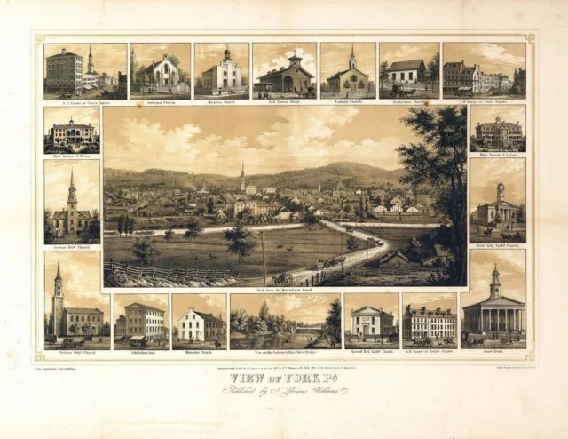 1852 YORK map PENNSYLVANIA Antique old genealogy history pa208