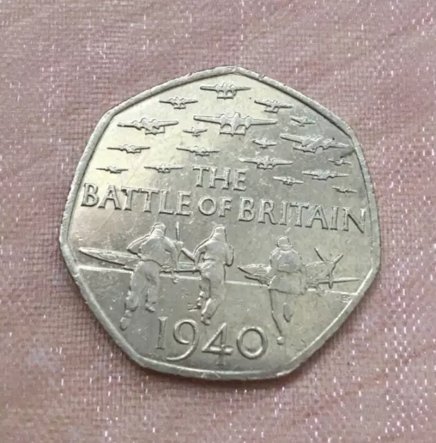 50p Coin Battle Of Britain 1940 Spitfire Bombers. 2015 Circulated but  Rare