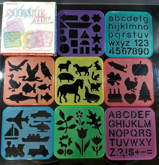 Vintage 1987 Tupperware TUPPERTOYS - STENCIL ART SET complete set of 8 with BOX