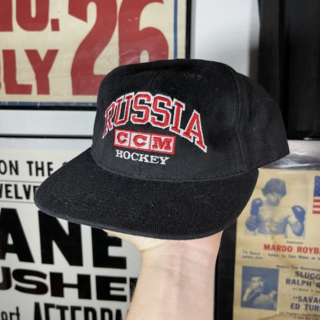 Vintage 90s Y2K Russia National CCM Black Hockey Snap Back Hat #1 Apparel