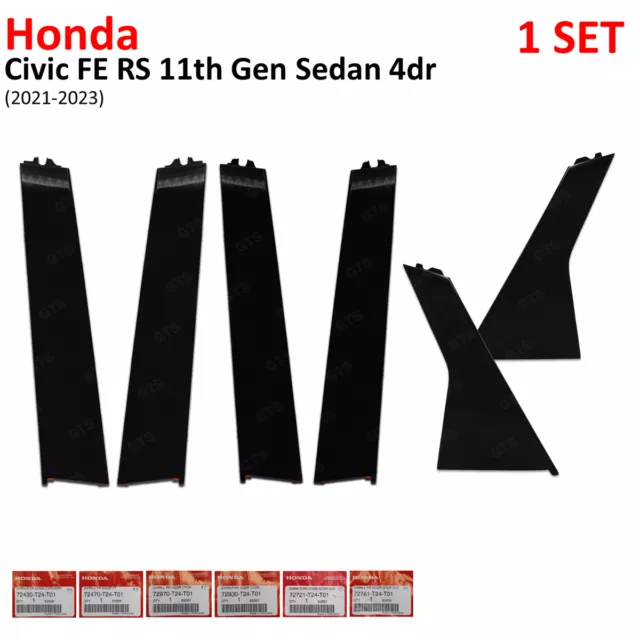 Set Black RS Door Pillar Molding Fits Honda Civic FE RS 11th�Gen 2021 - 2023