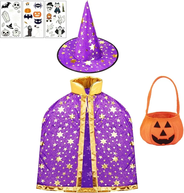 Mantelle per Bambini di Halloween, mantello da strega con Cappello Viola