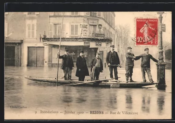 CPA Bezons, Floods, January 1910, Rue de Villeneuve 1910