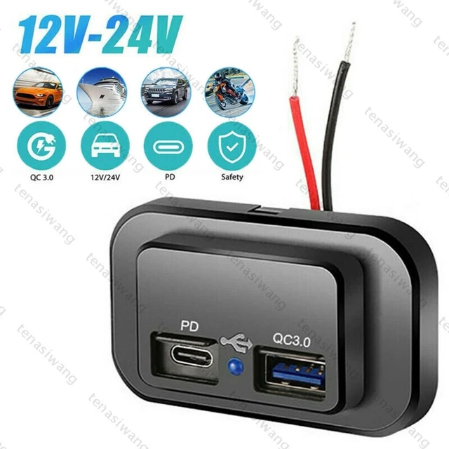 QC 3.0 + PD 18W 12V 24V Dual Type-C USB Car Charger Socket Adapter Mount Panel