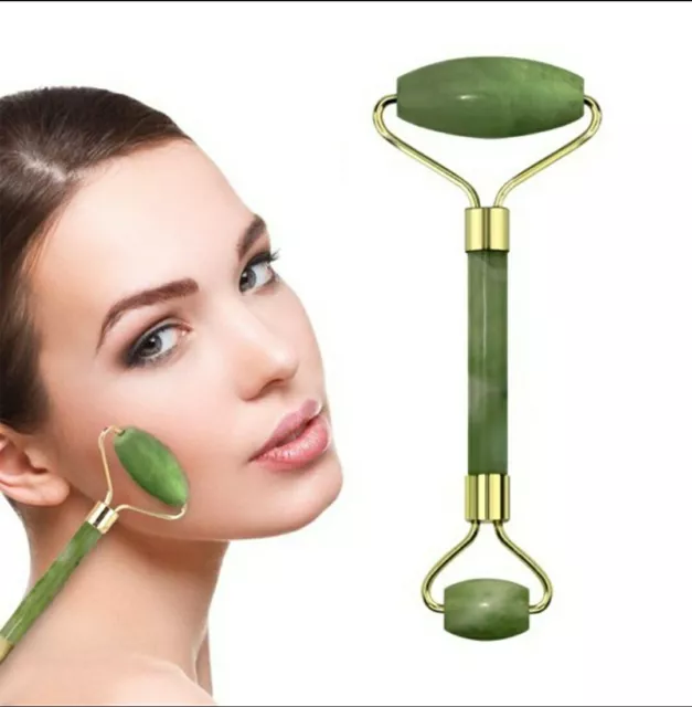 Rodillo Jade con piedra de Gua Sha  - Rodillo masajeador facial de jade verde 2