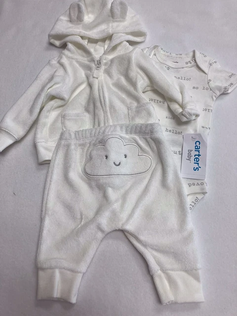 Newborn baby boy/girl 3 pc Carter's terry hoodie,pant, bodysuit cloud applique