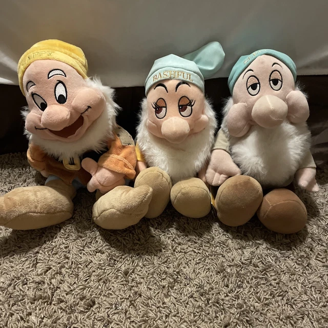 DISNEY SEVEN DWARFS Plush Snow White Complete Set of 3 Happy Bashful ...