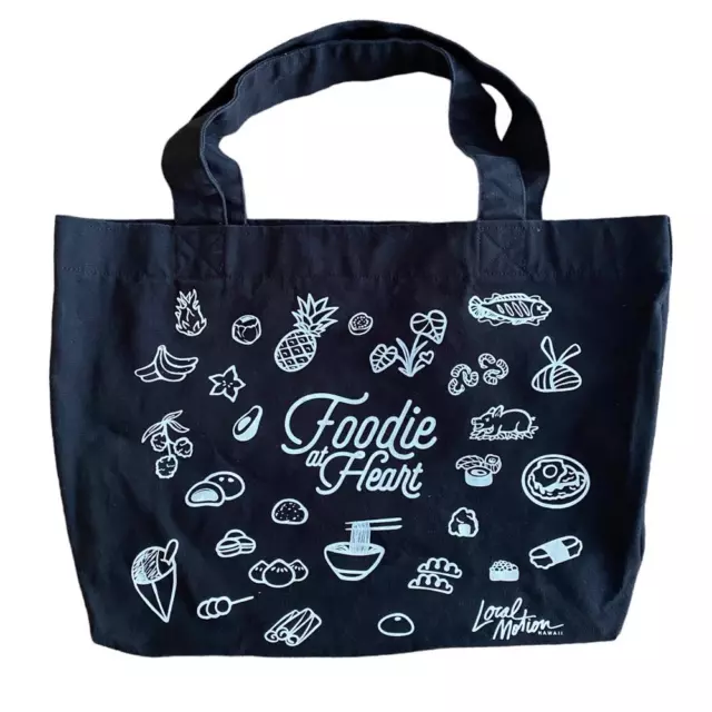 LOCAL MOTION “Foodie at Heart” Black & White Tote Bag w/ Straps