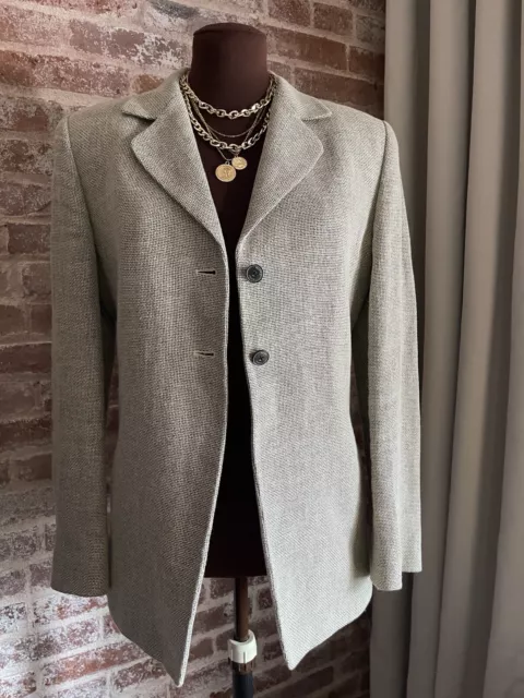 Linda Allard Ellen Tracy Beige Black Woven Linen Cotton Blazer Jacket Size 6
