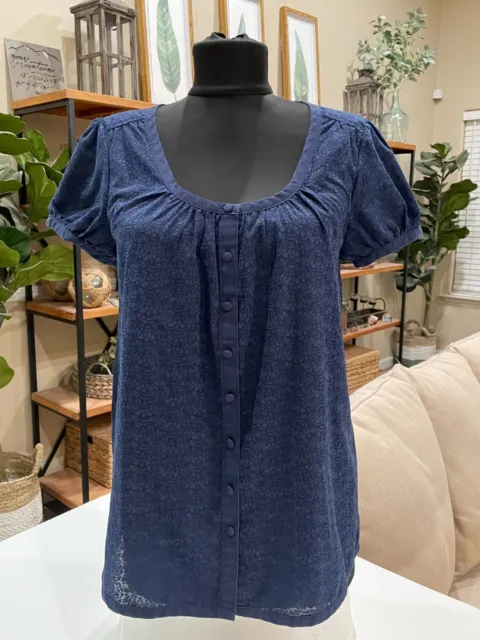 Calvin Klein Womens Blue Short Sleeve Button Up Blouse Top Size Small