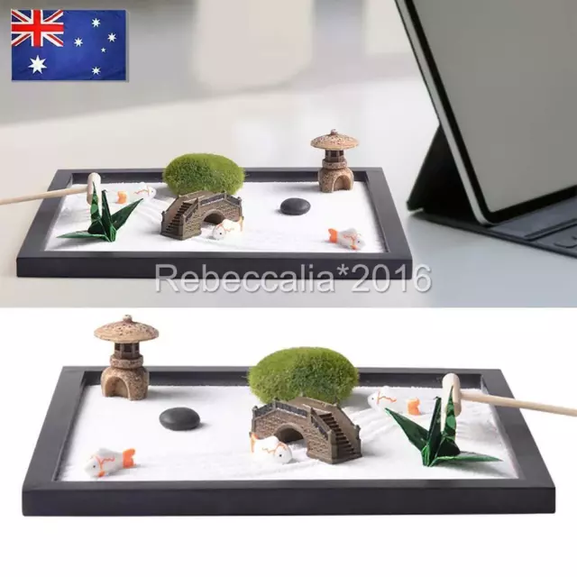 Zen Garden Table Décor Kit Mini Meditation With Tray,White Sand,River Rocks Kit