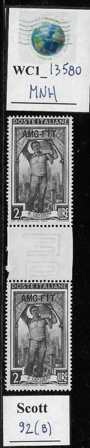 WC1_13580. ITALY: TRIESTE FTT. 2 L. gutter pair 1950 ITALY @ WORK. Scott 92. MNH
