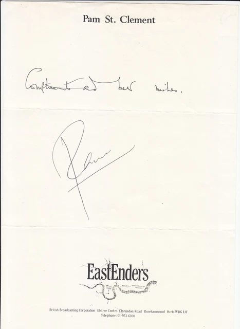 PAM St. CLEMENT HAND SIGNED LETTER EASTENDERS