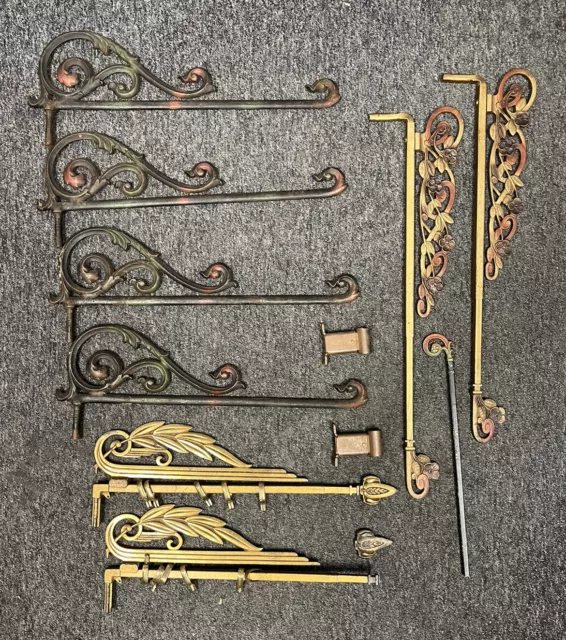 Vintage Swing Arm Curtain Rods Lot of  8  (4 Pairs)  Cast Iron Floral 2 Brackets