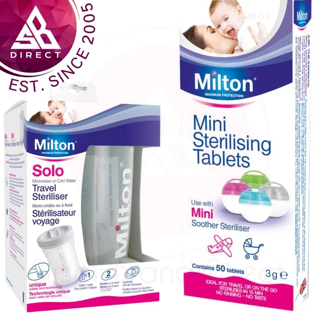 Milton Mini Tablet de Esterilización 50 piezas + Milton Solo Botella Única Esterilizador