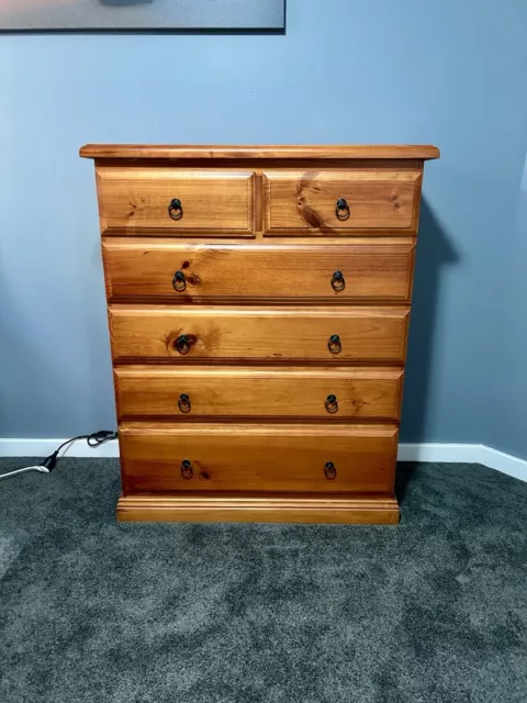 Solid Timber (Pine) Tall Boy Dresser Chest Of Drawers