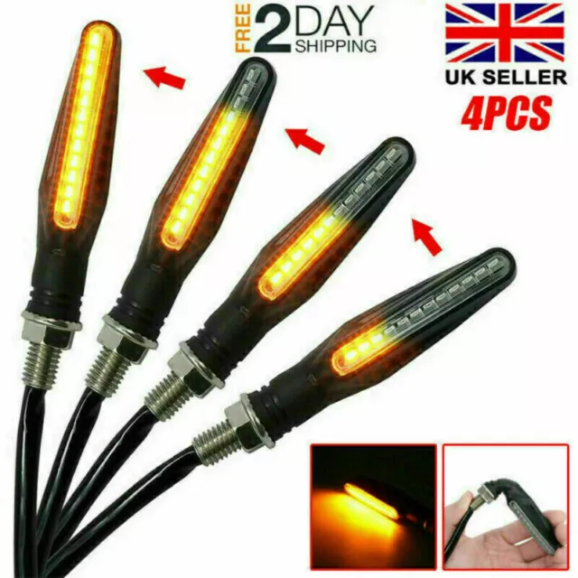 4x 12V LED Motorcycle Turn Signal Light Indicators Amber Flowing Lamp Universal