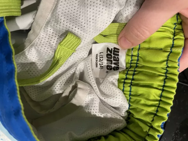 Wave Zone Boys Swim Trunks Swimsuit Shorts Blue Green Pockets Euc 2439 3