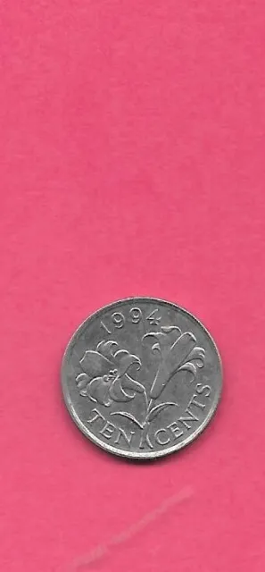 Bermuda Km46 1994 Xf-Super Fine Circulated 10 Cents Flower Old Coin