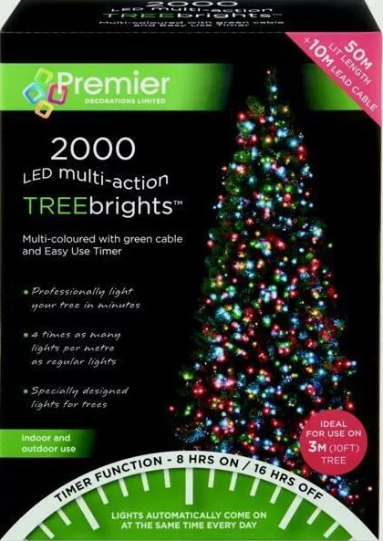 Premier 2000 LED Multi-Action TreeBrights Weihnachtsbaum Lichter Timer - MULTI