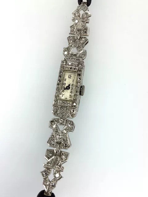 Art Deco Platin 2ct Diamanten Platinum Diamond watch Armbanduhr Handaufzug 1920s