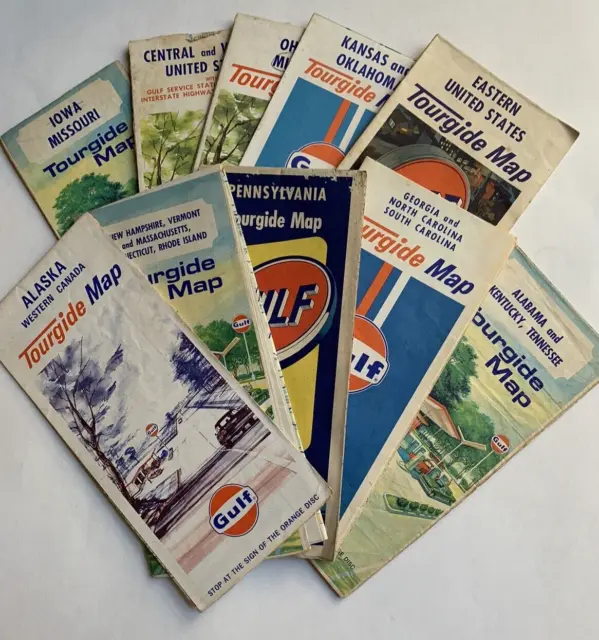 GULF Oil Road Maps Lot of 10 Vintage 1970s