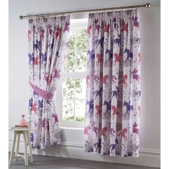 Portfolio Home Kids Club Divine Unicorns & Stars One Pair Of Lined Curtains